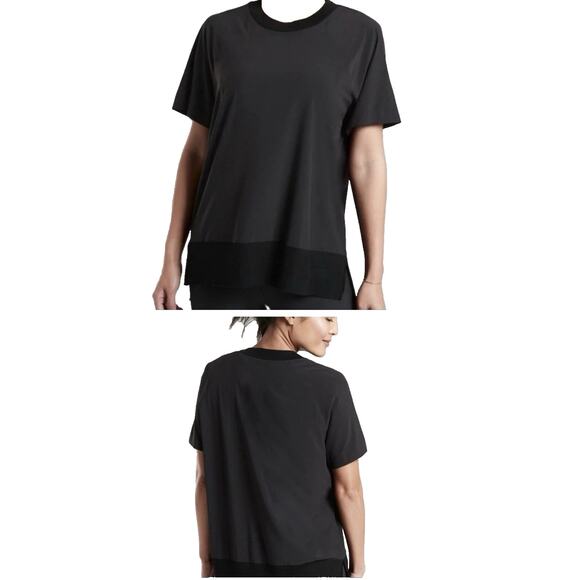 Athleta Tops - Athleta Zephyr Shell Top Women's Size M Raglan Sleeve Hi Low Ribbed Hem Black